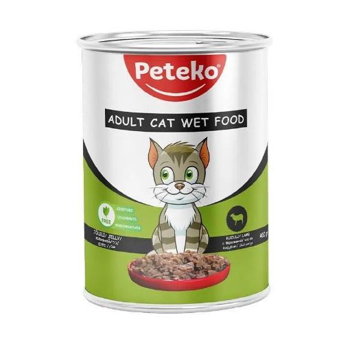 PETEKO KONSERVE YAŞ KEDİ MAMASI KUZULU JELLİ 400GR resmi