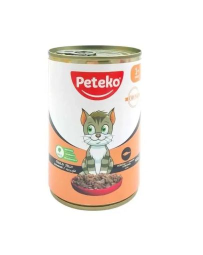 PETEKO KONSERVE YAŞ KEDİ MAMASI SOMONLU JELLİ 400GR resmi