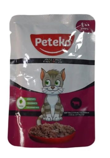 PETEKO YAŞ KEDİ MAMASI BİFTEKLİ 85GR resmi