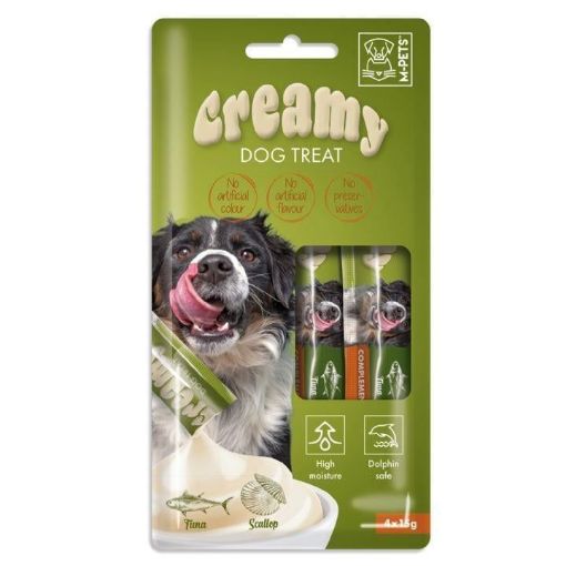 M-PETS KÖPEK KREMA 4X15 GR TON BALIKLI DENİZ TARAKLI resmi