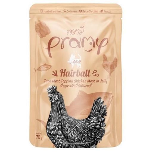 PRAMY KEDİ ÖDÜL MAMASI 70GR JÖLE İÇİNDE TON BALIKLI VE TAVUKLU resmi